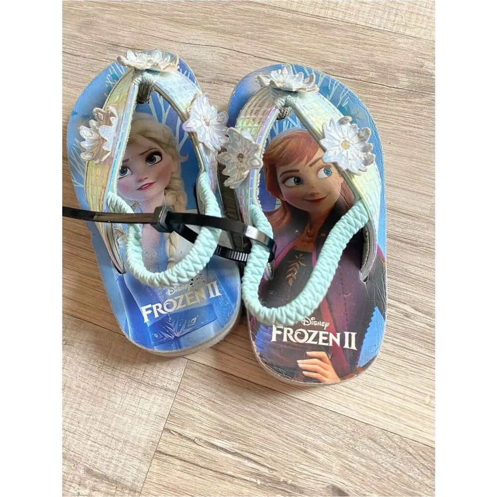 Disneys Kids' Blue Frozen Sandals with Silver Flower Accents